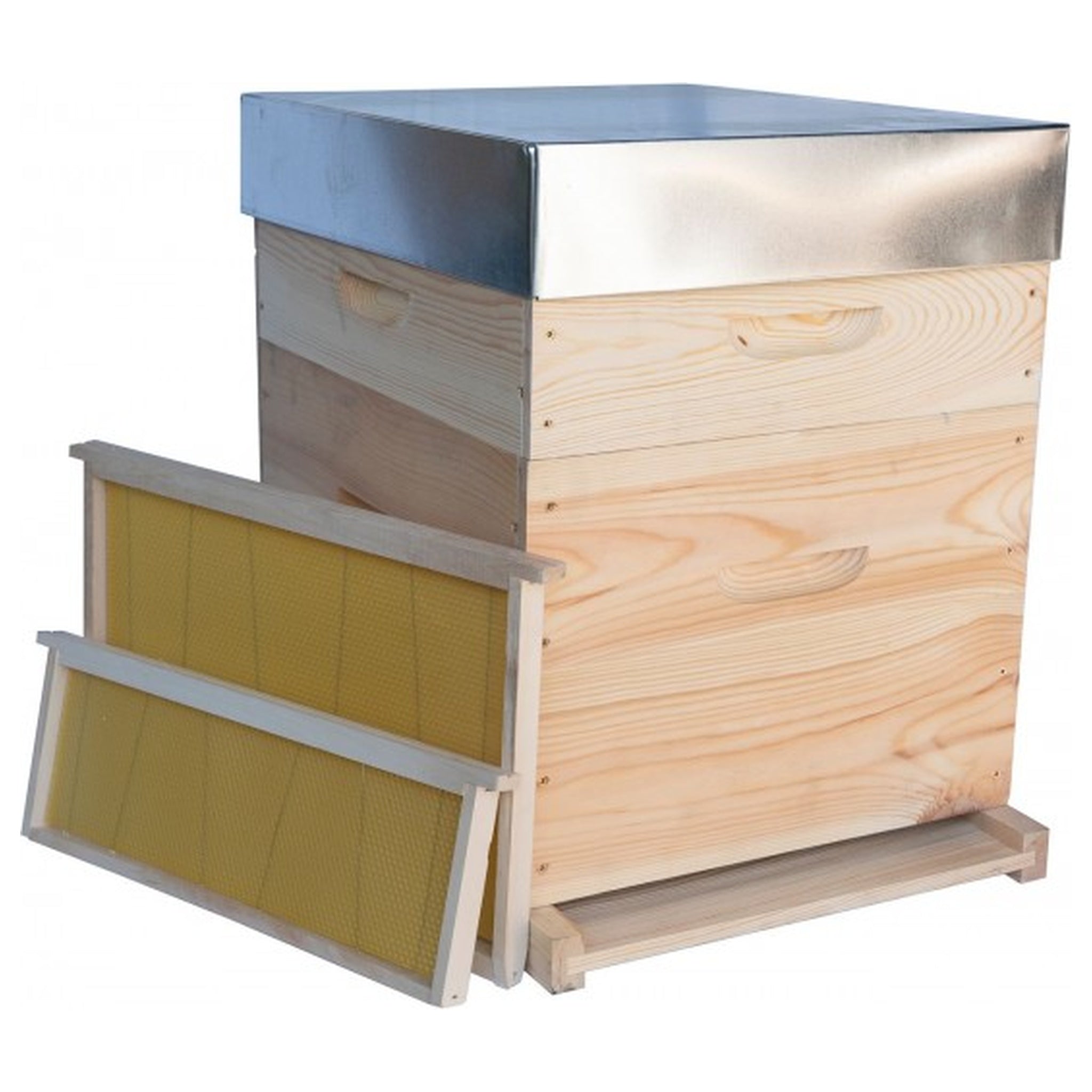 Ruche complète Dadant 10 cadres mi-bois avec plancher bois et toit tôle